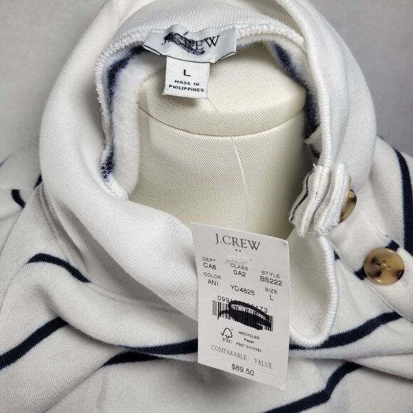 J.Crew Women White Navy Stripe Button Neck Long Sleeve Cotton Blend Tunic Size L - Picture 3 of 10